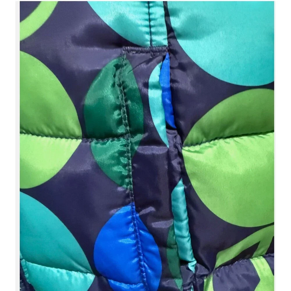 Old Navy Girls Puffer Vest XS Blue Green Peace Sign Bubble Y2K Retro Zip Coat